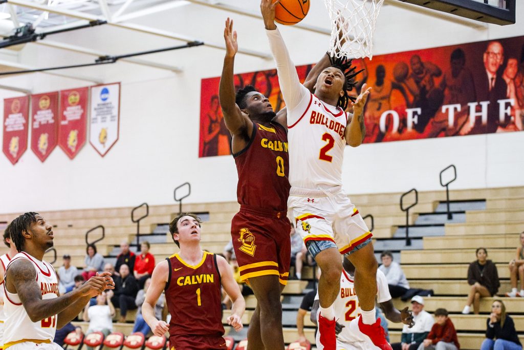 A Ferris player scores a basket.